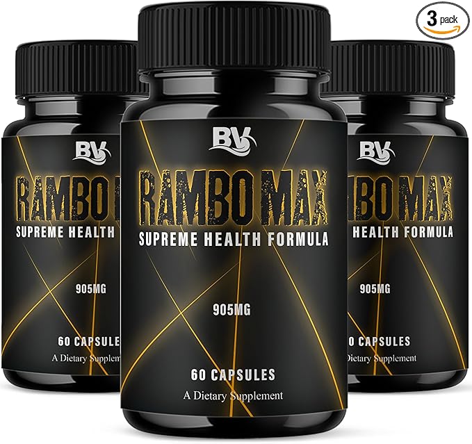 BLUE VIBE Rambo Max Premium Performance and Advanced Health Management Supplement Pills, RamboMax Maximum Strength Daily Health Support and Overall Wellness Supplement (3 Pack - 180 Capsules)