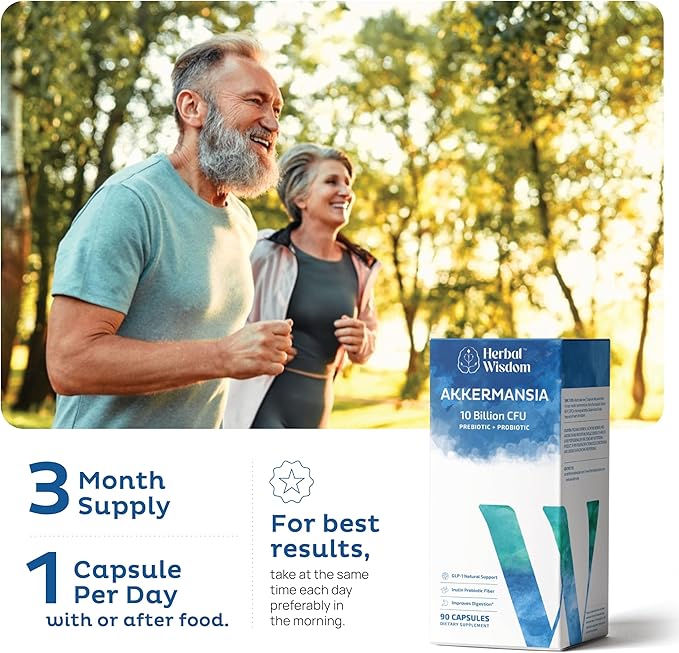 Akkermansia Probiotic 10 Billion CFU - Advanced GLP-1 Support, Probiotic+Prebiotic | for Gut & Metabolism Support - No Bloating | with Inulin & Triphala | (90 Capsules - 3 Month Supply)