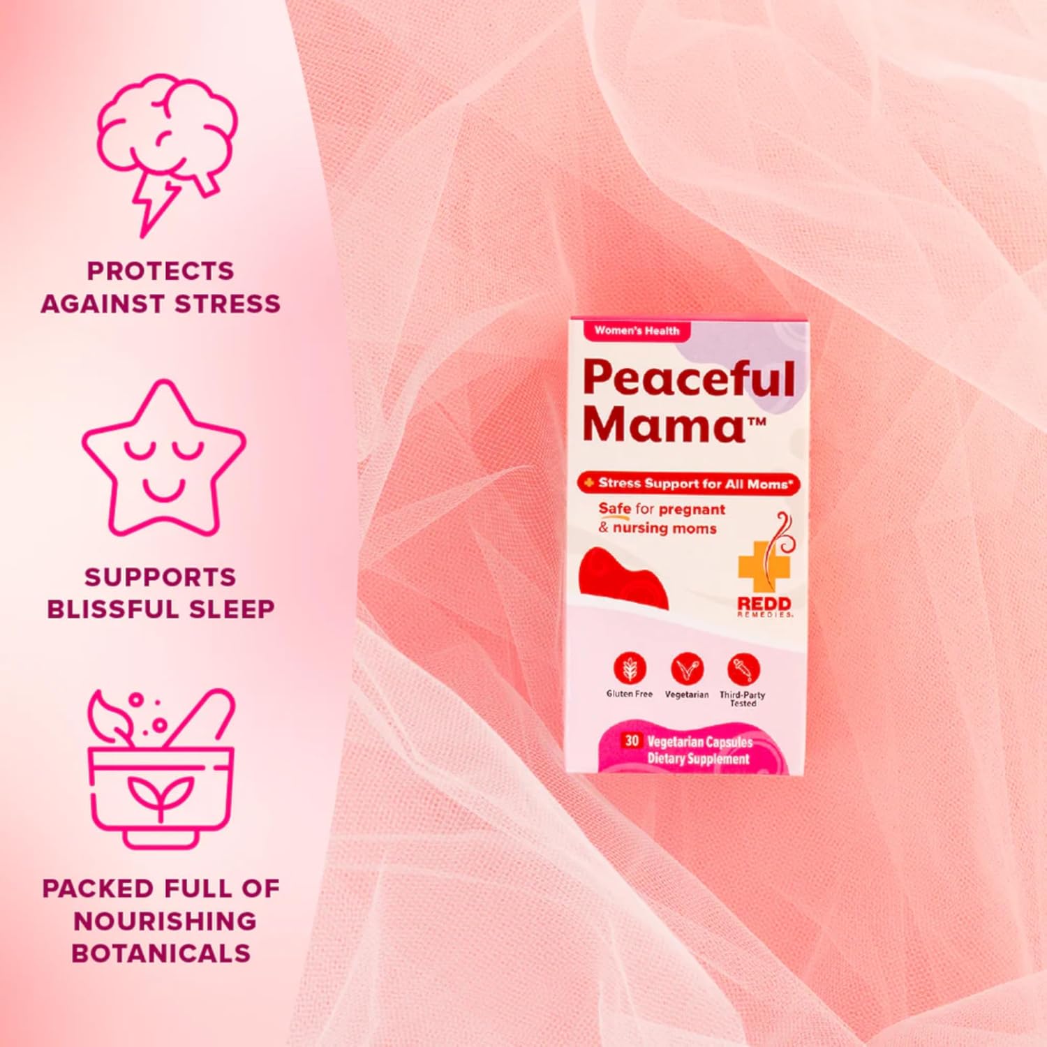 Redd Remedies, Peaceful Mama, Support a Calm and Healthy Digestive System, Lemon Balm and Ginger Root, 30 Vegetarian Capsules