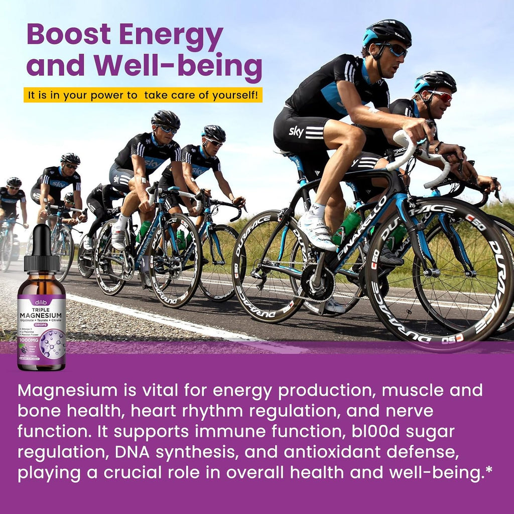 Liquid Magnesium Glycinate Supplement 1000mg, Calm Magnesium Citrate, Taurate Drops with Omega 3, Zinc, Ashwagandha, L-Theanine, Chamomile for Sleep, Mood, Stress Relief, Bone, Muscle, Grape Flavor
