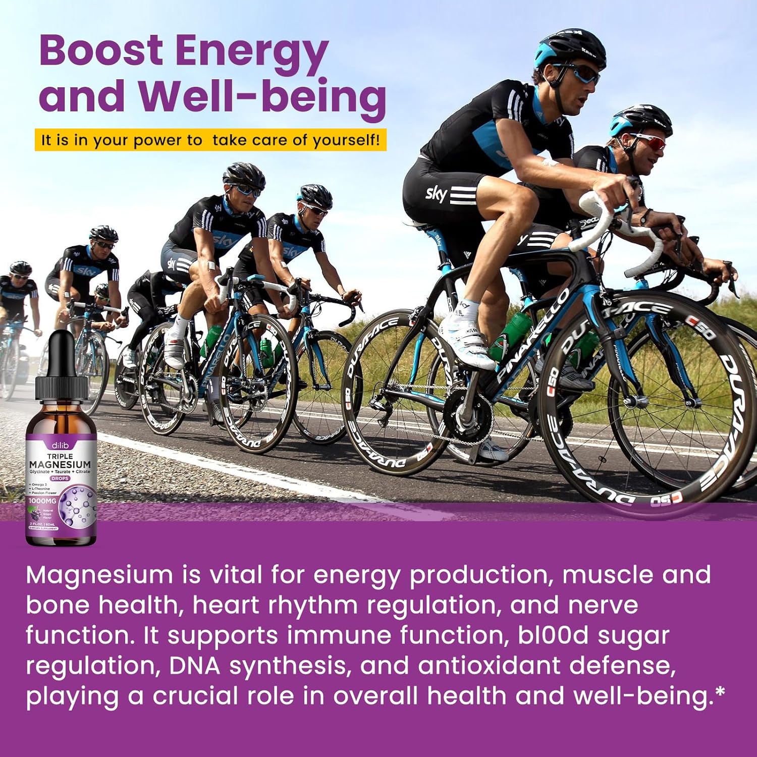 Liquid Magnesium Glycinate Supplement 1000mg, Calm Magnesium Citrate, Taurate Drops with Omega 3, Zinc, Ashwagandha, L-Theanine, Chamomile for Sleep, Mood, Stress Relief, Bone, Muscle, Grape Flavor
