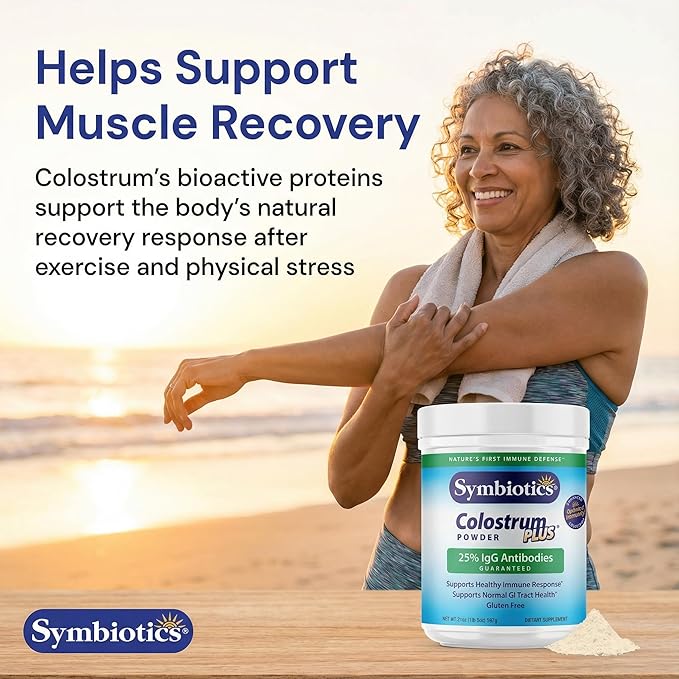 Symbiotics Colostrum Plus Powder 2.25 oz – Immune & Muscle Recovery Support, 25% IgG Immunoglobulins, Gut Health & Training Resilience, Unflavored, Gluten Free - 2.25 oz