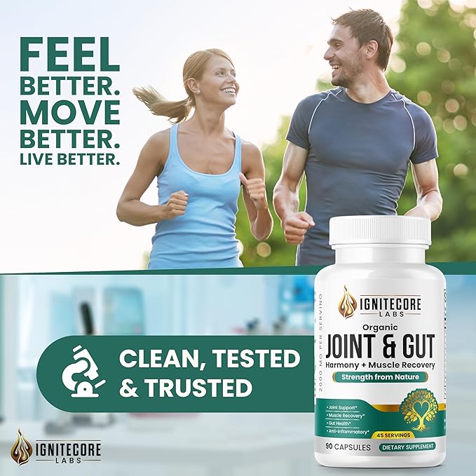 Organic Joint & Gut Harmony – Turmeric, Ginger, Collagen, Magnesium & Probiotics Blend – Plant-Based Daily Supplement – 90 Vegetable Capsules Made for General Well-Being and Everyday Support