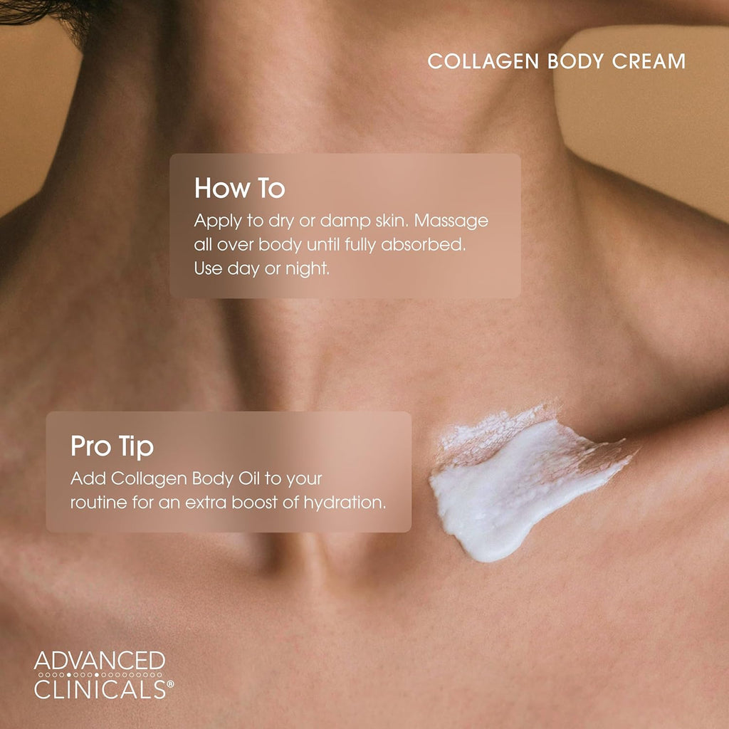 Advanced Clinicals Collagen Cream Body Lotion & Face Moisturizer W/Vitamin E | Skincare Collagen Lotion For Women, Men, Hand, & Neck Improves Look Of Crepe Skin & Uneven Dry Skin, 16Oz + Travel Size