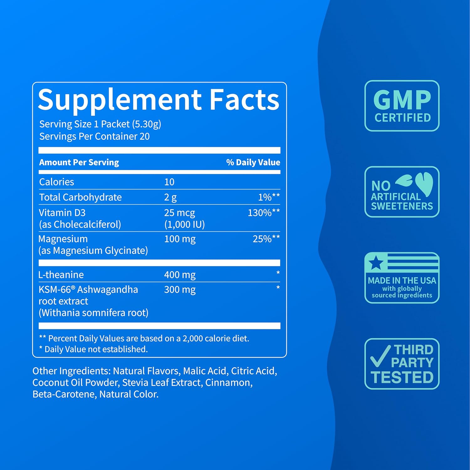 Supercalm Drink Mix – Ashwagandha KSM-66, Magnesium Glycinate, L-Theanine & Vitamin D3 Supplement, Spiced Apple Flavor (20 Travel Packets)
