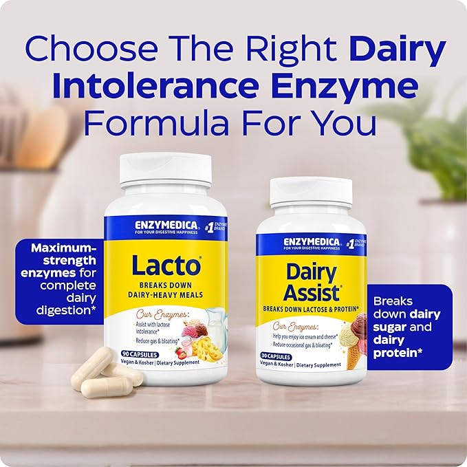Enzymedica Lacto, Advanced Lactase Pills for Dairy Support, Helps Break Down Lactose, Casein & Fat, Dairy Relief Pills, Vegan, 30 Capsules