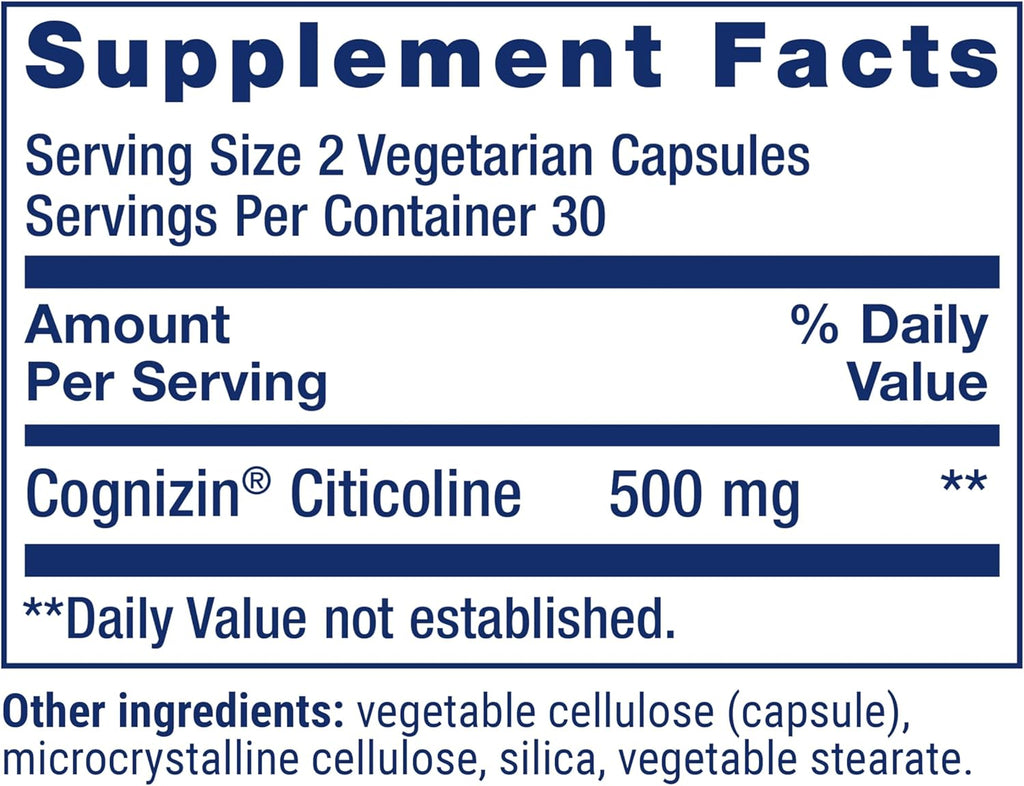 Life Extension Citicoline (CDP-Choline) - Citicoline Supplement for Brain & Cognitive Health, Focus, Attention, Memory Function - Non-GMO, Gluten Free, Vegetarian - 60 Capsules