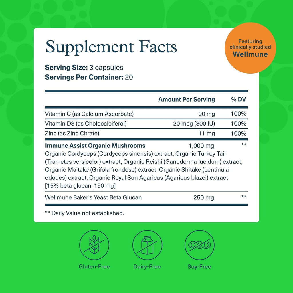 Youtheory Immune+ Daily Wellness - Vegetarian Immune Support Supplement with Vitamin C, Vitamin D3 & Zinc* - Mushroom Supplement with Turkey Tail, Cordyceps & Reishi - 60 Vegetarian Caps