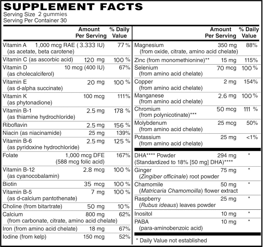Complete Prenatal Vitamins, Folic Acid, Iron, Choline for Neural Tube Support, Omega-3 DHA for Fetal Brain Development, Calcium-Helper D3 & K2, Non-GMO Vegan Gummies