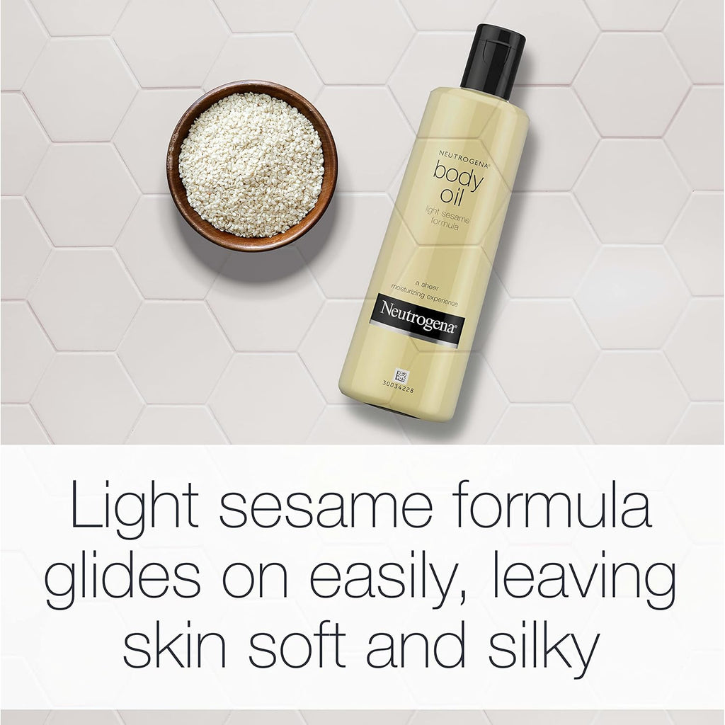 Neutrogena Body Oil Light Sesame Formula for Radiant Healthy-Looking Glow, Moisturizer for Dry Skin, Lightweight Non-Greasy Fast-Absorbing Bath and Massage Shower Oil, 16 Fl Oz Bottle Size