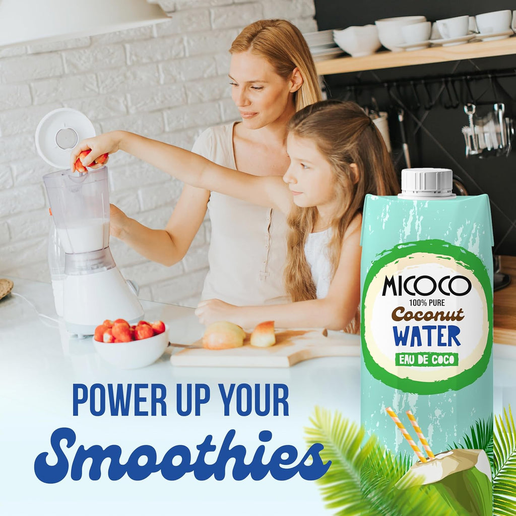 MICOCO Coconut Water, No Added Sugar, (1L) 33.8 Fl Oz (Pack of 12)