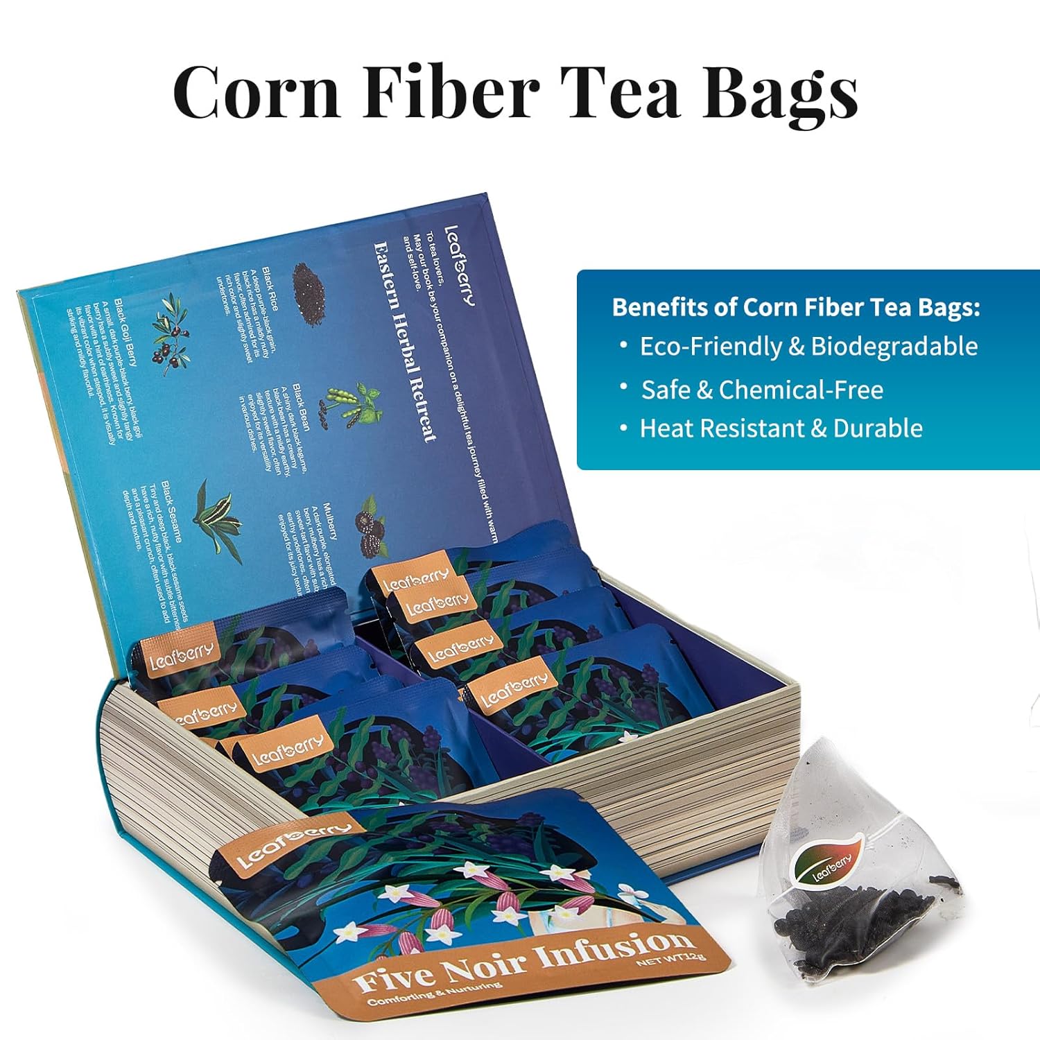 Five Noir Herbal Tea Bag for Immunity Energy, Five Treasure Tea Kidney Teas, Leafberry Wellness Functional Herbal Tea Hair Growth Rejuvenates Natural Black Rice Beans Mulberries Gift Box 10 Bags