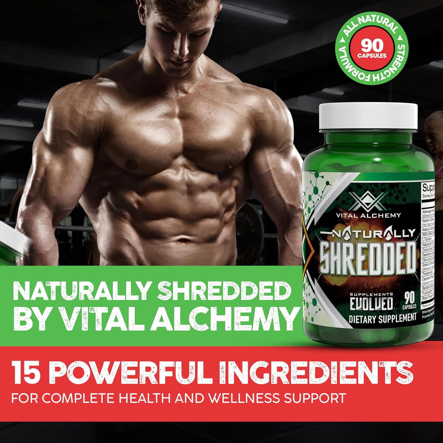 Vital Alchemy Naturally Shredded Ashwagandha Supplement for Men & Women with KSM-66, Theobromine, Dandelion, L-Tyrosine, Caffeine – Supports Mood, Cortisol, Keto & Weight Management – All-in-One