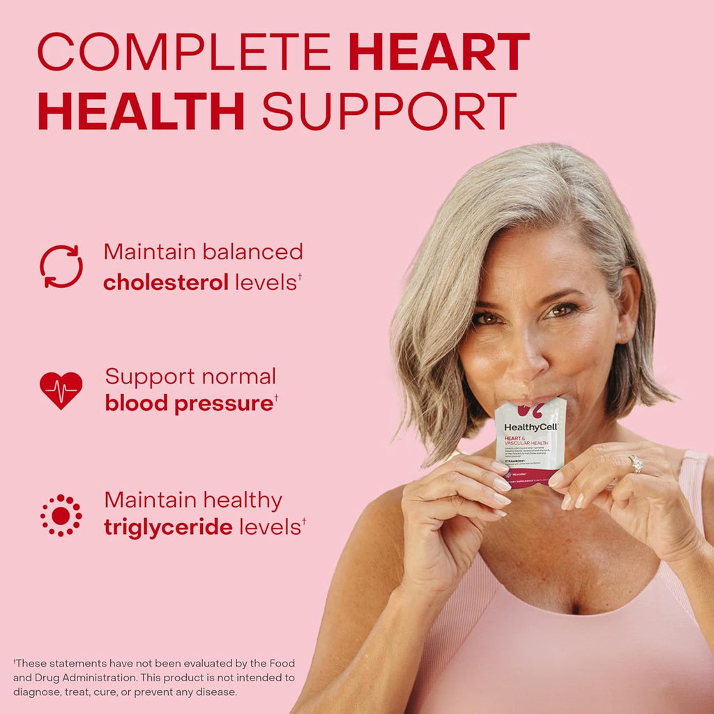 Healthycell Heart & Vascular Health Daily Liquid Supplement - Blood Pressure & Cholesterol Support with Beet Root Powder, Resveratrol, CoQ10, Omega-3 & Vitamin K - 30 Gel Packs