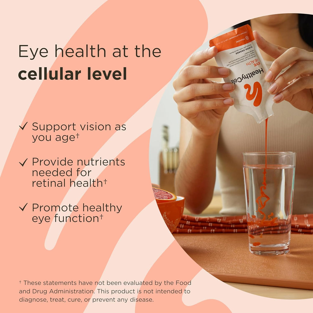 Healthycell Eye Health Daily Liquid Supplement - Eye Vitamins & Minerals with Lutein, Zeaxanthin, Astaxanthin & Beta Carotene for Sight Care & Macular Support - 30 Gel Packs
