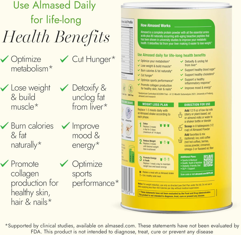 Almased Meal Replacement Shake - Plant Based Protein Powder for Weight Loss - Gluten-free, Non-GMO 17.6 oz (6 Pack)