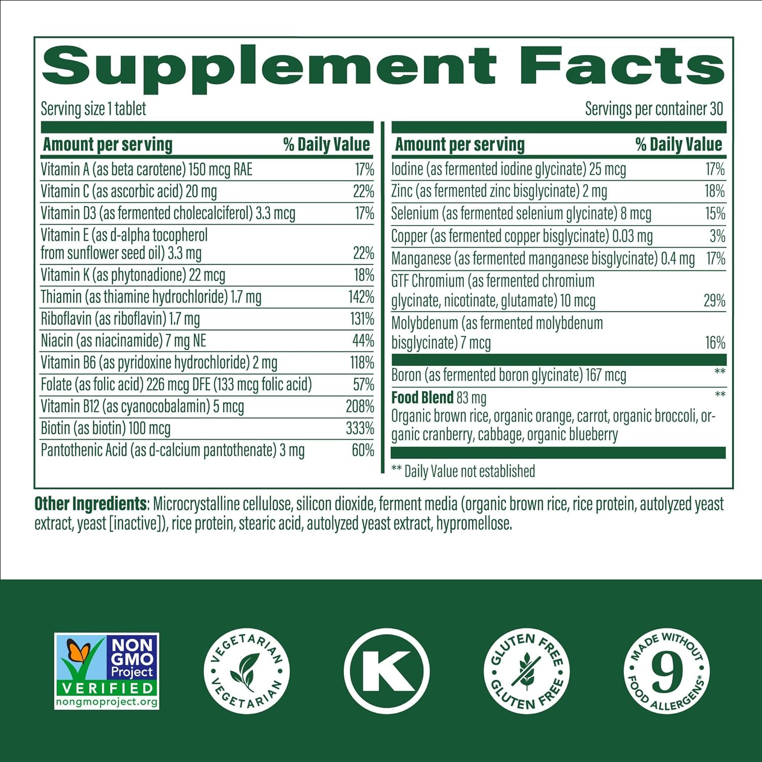 MegaFood Kids One Daily Multivitamin - Convenient Mini Multivitamin for Kids - with Zinc, Vitamins C, B & D - Vegetarian, Gluten Free, Non GMO - 60 Tablets, 60 Servings