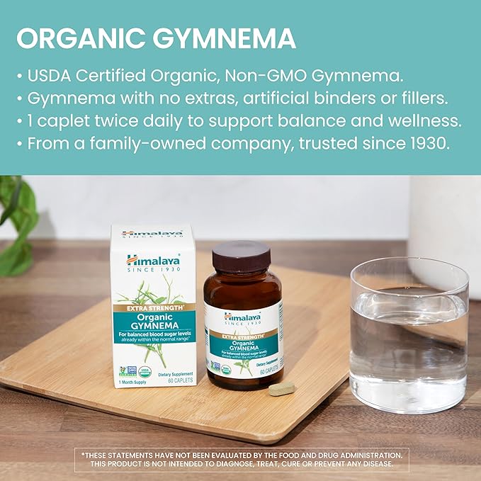 Himalaya Extra Strength Organic Gymnema Sylvestre, 30 Day Supply - Herbal Metabolism Support - USDA Organic, Additive Free, Non-GMO, Vegan, Gluten Free, 1,085 mg, 60 Caplets