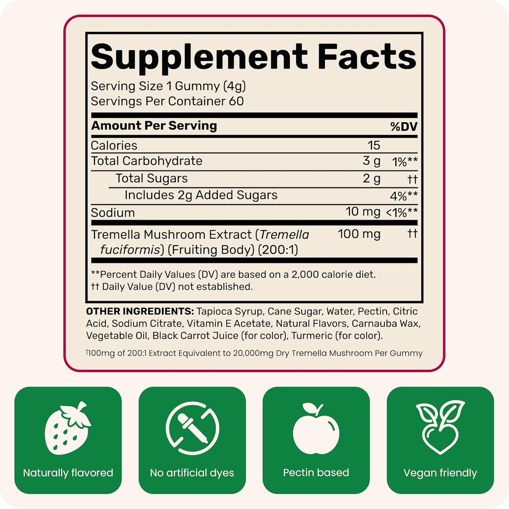 Fungies Tremella Mushroom Gummies, Mixed Strawberry & Lemon Flavor - Mushroom Herbal Supplement Gummy for Adults Supports Collagen Synthesis, Healthy Skin & Healthy Aging - Beauty Gummies 60 Servings