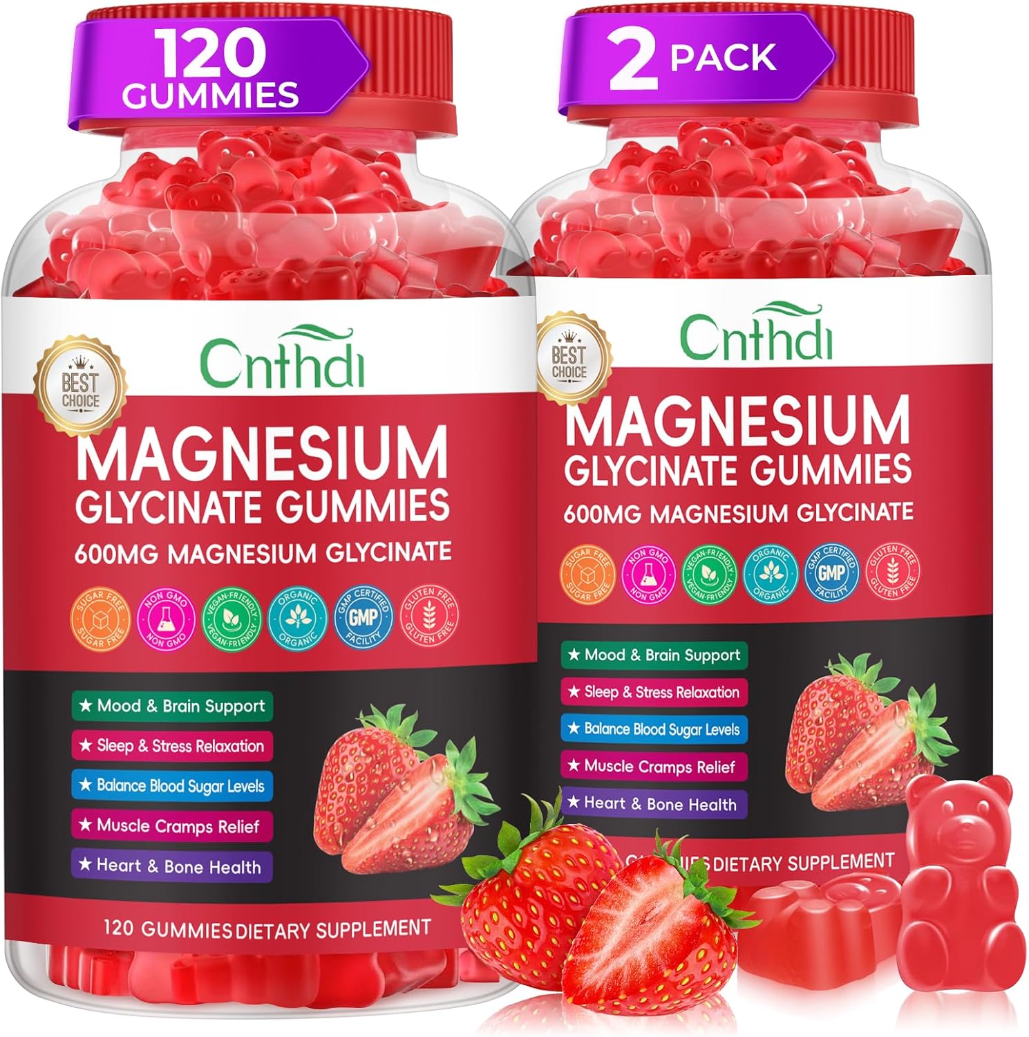 Magnesium Glycinate Gummies Sugar Free for Kids & Women, High Absorption Manganese Glycinate with L-Threonate, Calcium, B6, D3, Chews Gummies, Relaxation, Stress Relief, Night Rest