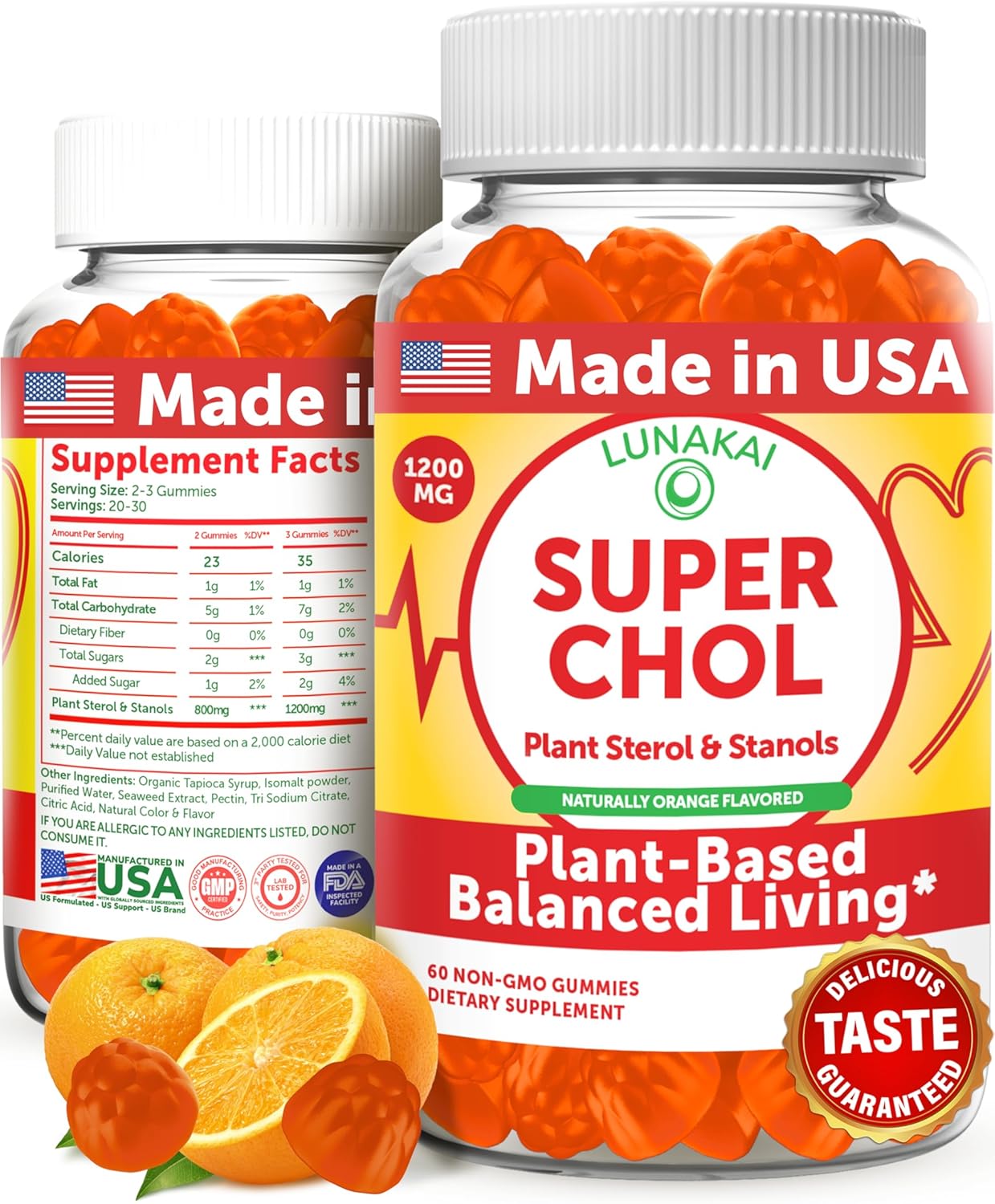 Lunakai USA Made Super Chol Gummies – 1200mg Plant Sterols & Stanols for Natural Cholesterol Support – Non-GMO Phytosterol Supplement, 60ct