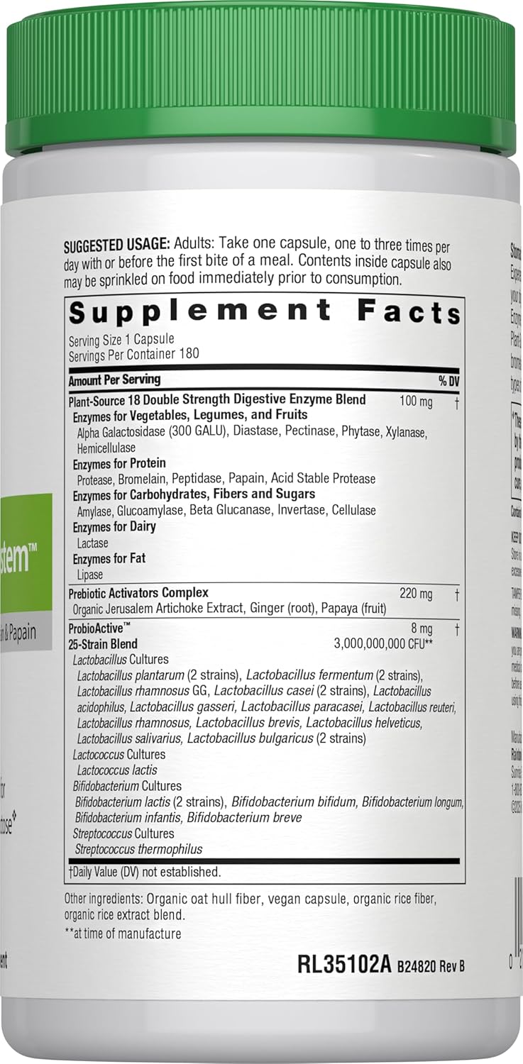 Rainbow Light Advanced Enzyme System, Plant-Source Enzyme Blend, 180 Capsules (Package May Vary)