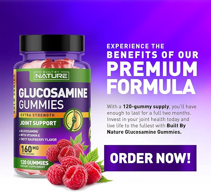 Glucosamine Gummies with Vitamin E - Advanced Joint Support Gummy Supplement, High Potency Antioxidant, Comfort for Back, Knees, Hands - 120 Gummies