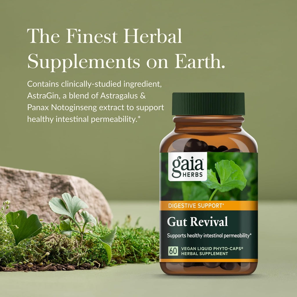 Gaia Herbs Gut Revival - Herbal Digestive Supplement to Support Gut Health - Made with Astragalus, Gotu Kola, Jujube & More - Free from Dairy, Soy & Gluten - 60 Vegan Capsules (60 Servings)
