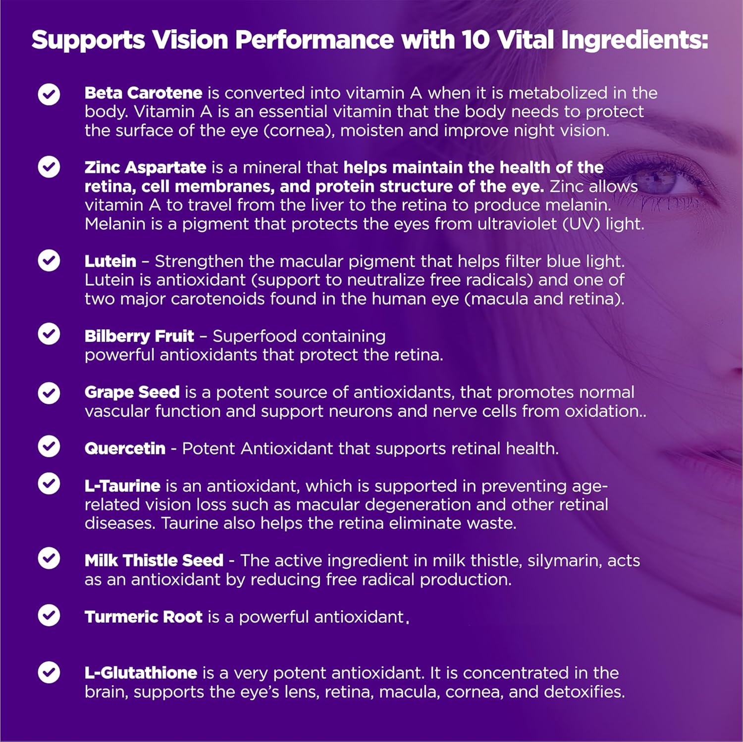 Eye Vitamins Supplement with Lutein, Bilberry, Beta Carotene, L-Taurine, Zinc and Quercetin, 90 Capsules, Supports Vision, Ocular and Macular Health, Helps Eyes Filter Blue Light
