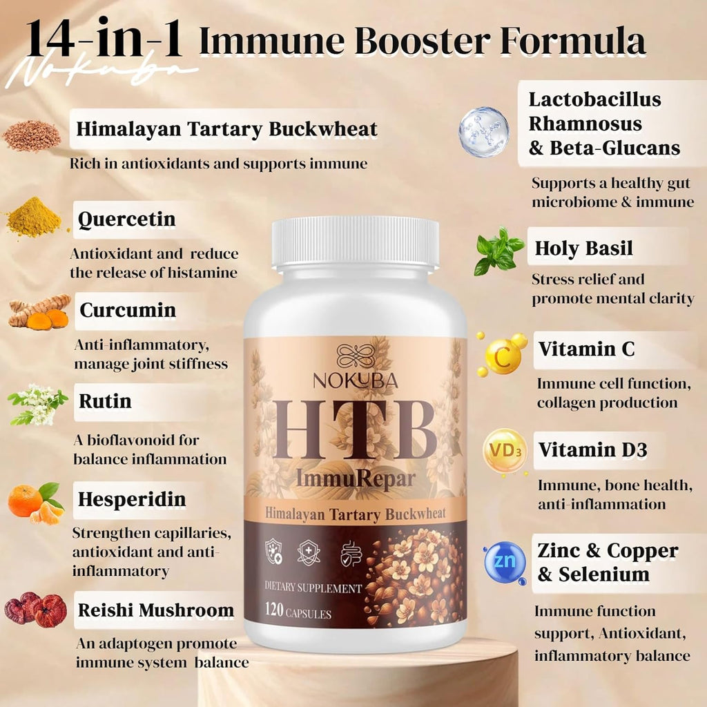 Himalayan Tartary Buckwheat Supplement with Quercetin, Zinc, Rutin, Vitamin C, D, Curcumin for Immune Support & Antioxidant & Gut Health - 240 Vegan Capsules