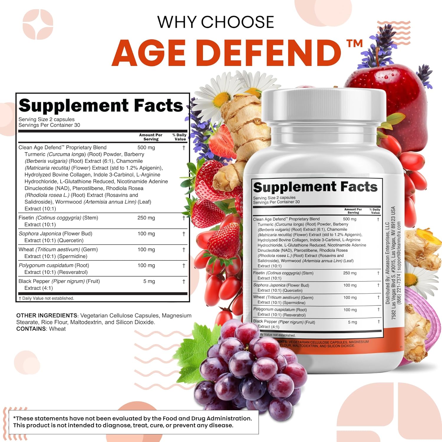 Clean Nutraceuticals Fisetin Quercetin Resveratrol with Spermidine Wheat Germ Extract - Health Supplement for Adults Longevity with Berberine, Collagen, Rhodiola, Apigenin