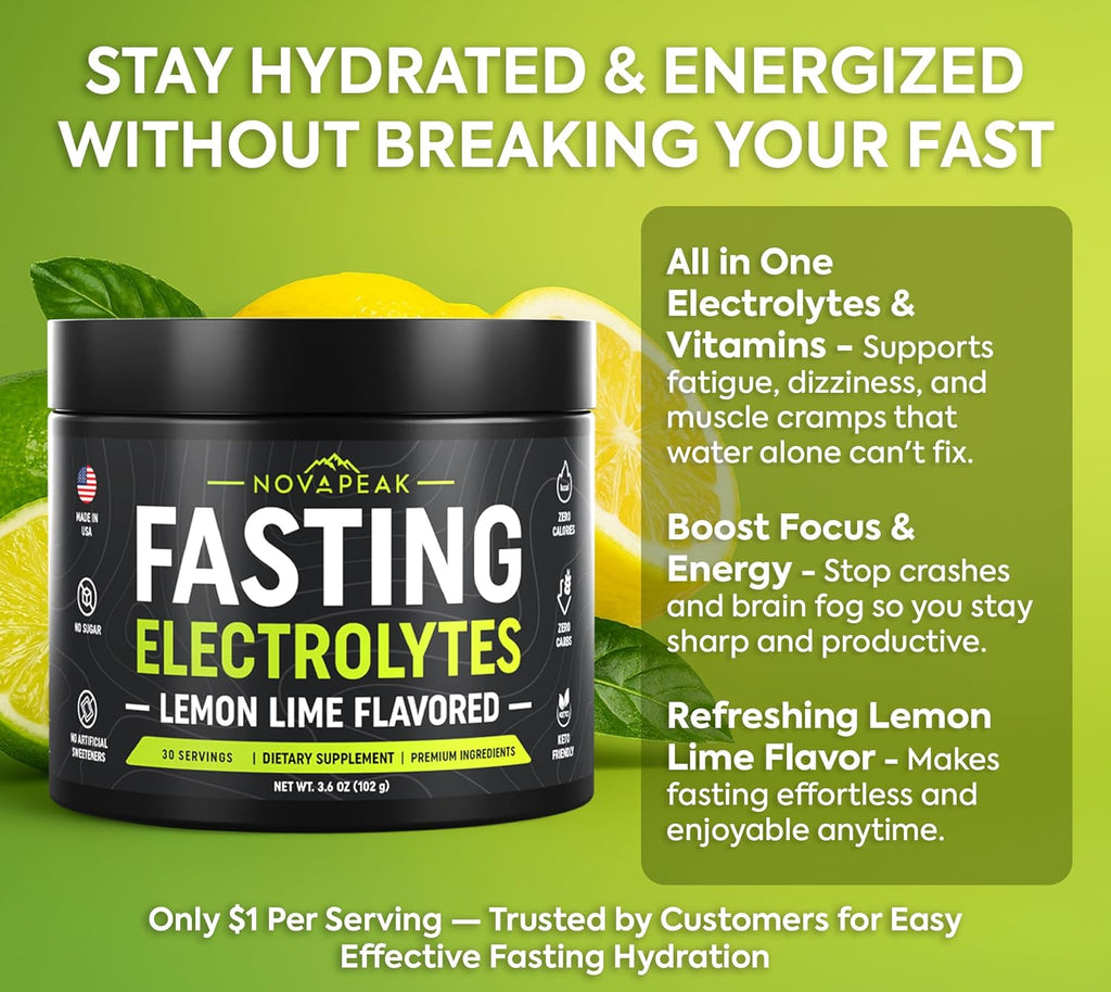 Fasting Electrolytes - Fast Hydration & Fasting Salts - Electrolytes for Fasting - Fasting Supplement - 30 Servings, Lemon Lime
