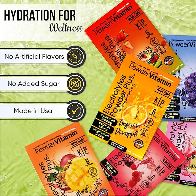 PowderVitamin Electrolytes Powder Plus, Keto, Variety Pack B, Sugar Free, Pink Himalayan Salt, 1000mg Potassium, 120mg Calcium, 120mg Magnesium, Non-GMO, Zero Calories, (16 Hydration Packets)