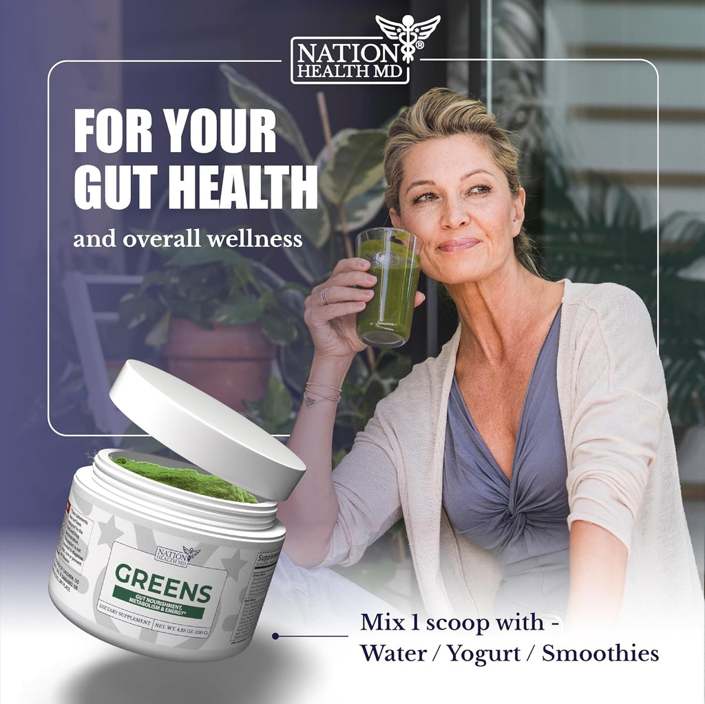Greens Superfood Powder - Green Powder Supplement with Spirulina, Probiotics & Digestive Enzymes - 44 Superfoods, Energy, Metabolic Support & Gut Health - 30 Servings