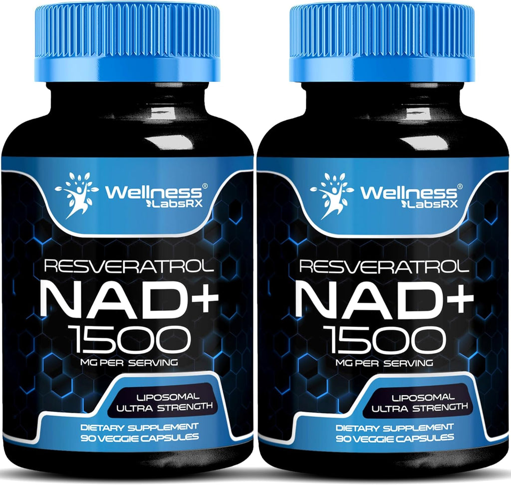 NAD Supplement, 1500mg - Liposomal NAD+ Supplement with Resveratrol, NAD Plus Boosting - Support Cellular Health, Stamina & Healthy Aging - Ultra Strength Capsules, USA Made - 2 Pack