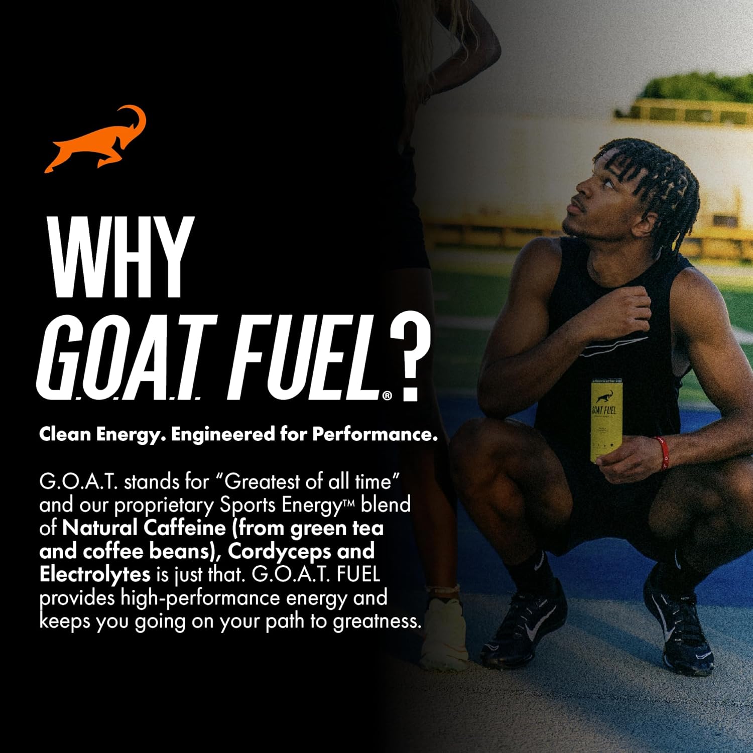 G.O.A.T. Fuel Energy Drink, Co-Founded by Jerry Rice, Natural Caffeine, Electrolytes, BCAAs, Cordyceps Mushrooms & Antioxidants, Light Carbonation Pre Workout, 12 Pack, 12 FL Oz, Peach Pineapple