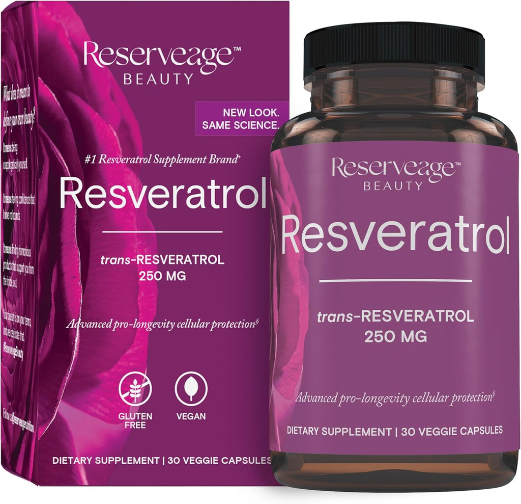 Reserveage Beauty, Resveratrol 250 mg, Antioxidant Supplement for Heart and Cellular Health, Supports Healthy Aging and Immune System, Paleo, Keto, 30 Capsules
