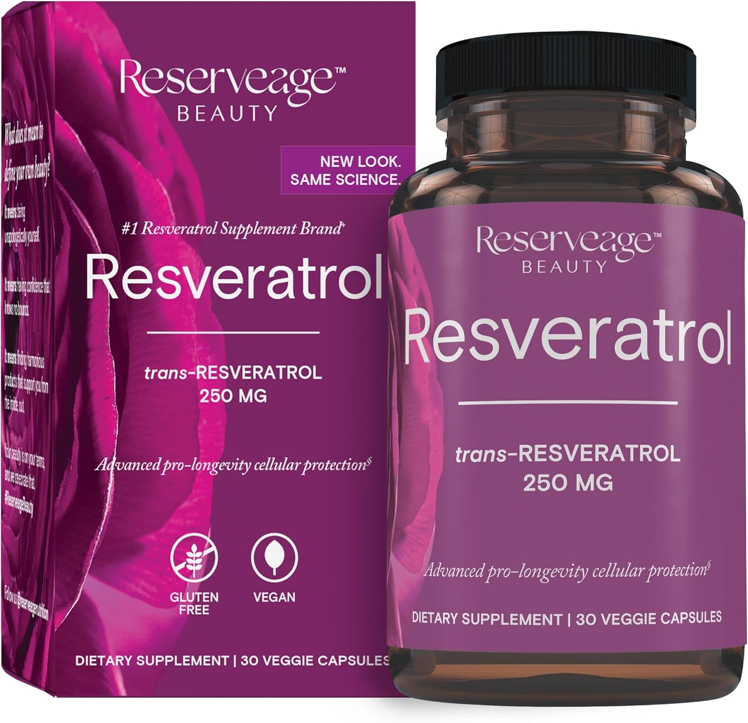 Reserveage Beauty, Resveratrol 250 mg, Antioxidant Supplement for Heart and Cellular Health, Supports Healthy Aging and Immune System, Paleo, Keto, 30 Capsules