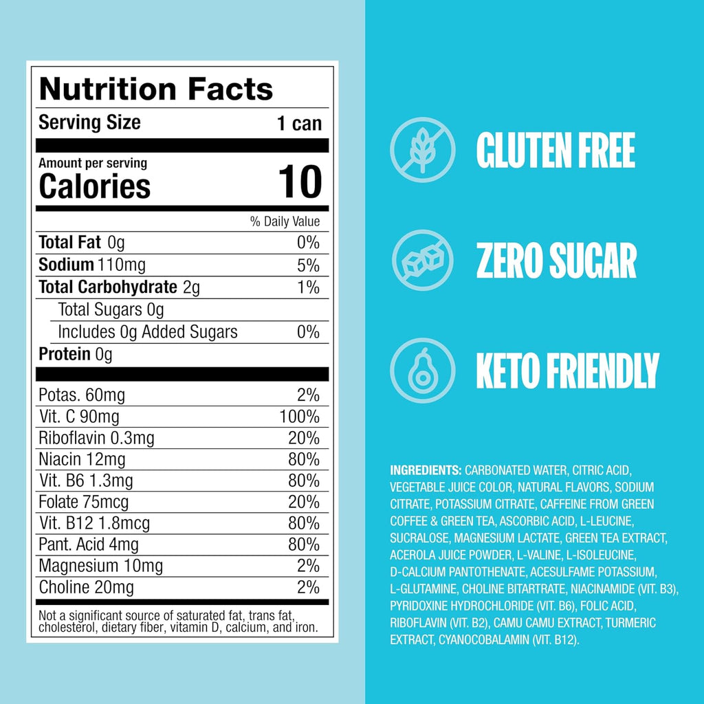 ZOA Zero Sugar Energy Drinks, Tropical Punch - Sugar Free with Electrolytes, Healthy Vitamin C, Amino Acids, Essential B-Vitamins, and Caffeine from Green Tea - 12 Fl Oz (12-Pack)