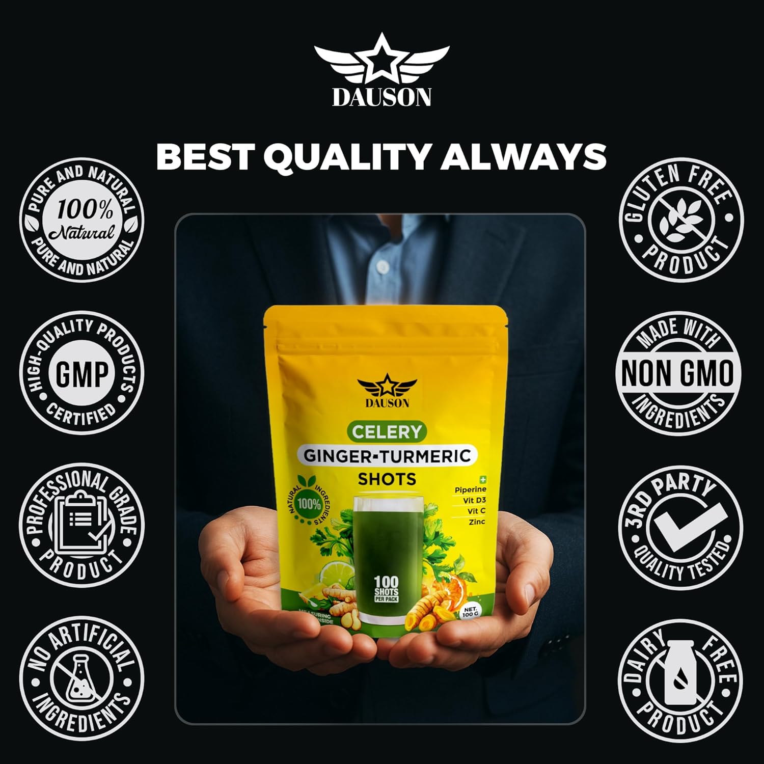 Celery Ginger Turmeric Shots – 100 Shots - Detox & Bloat Support Drink Powder with Inulin, Lemon, Pineapple, Vitamin C, D3 & Zinc – Daily Wellness Shot