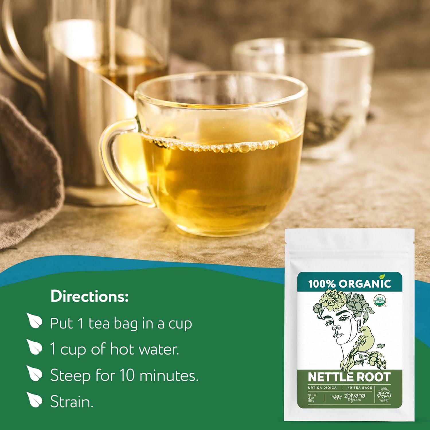 Organic Stinging Nettle Root Tea (40 Tea Bags) - Traditionally Used Herbal Tea for Men’s Health - Supports Prostate, Hormonal Balance & Energy - Té de Raíz de Ortiga