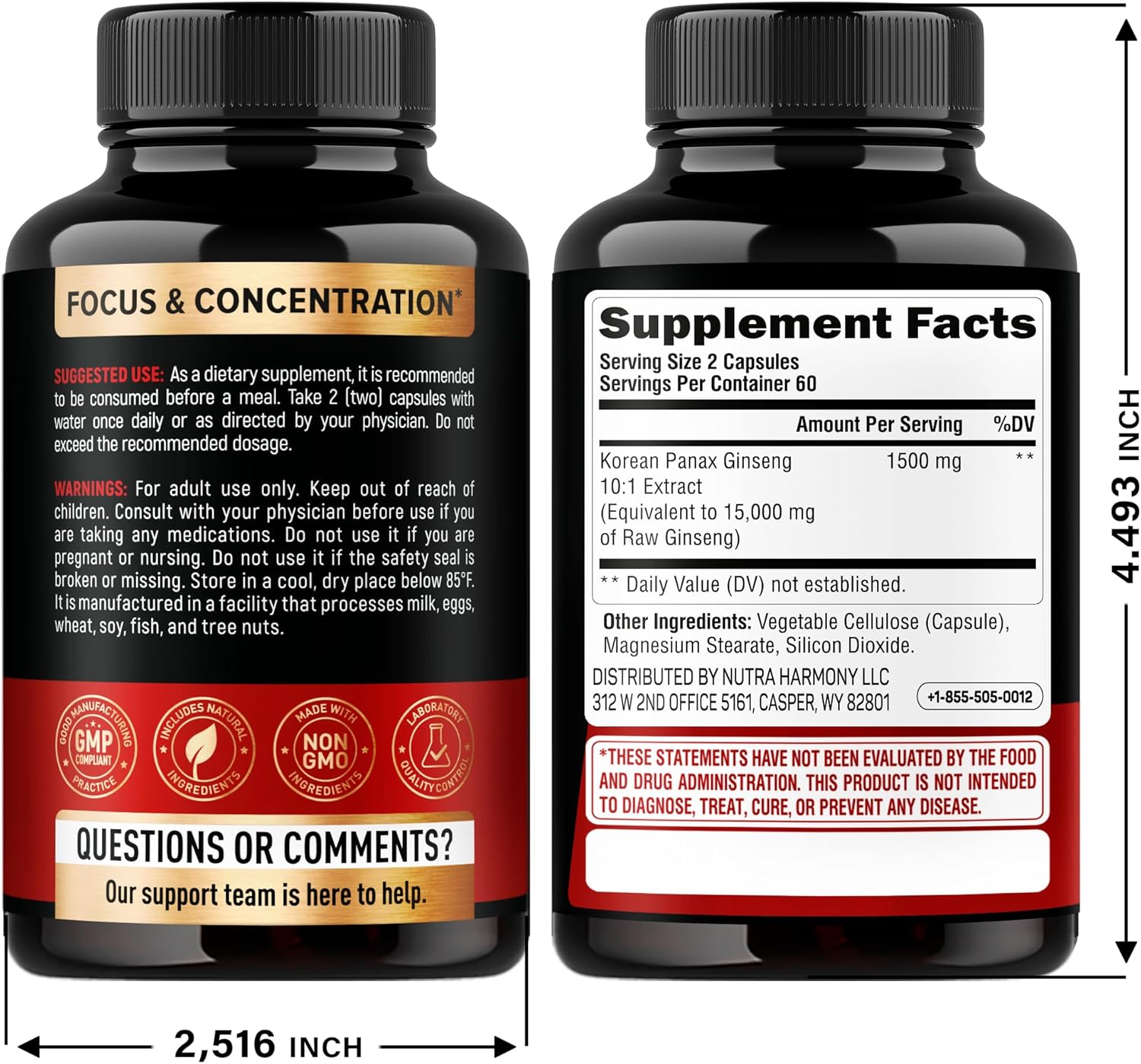 Panax Ginseng 15,000 mg - Red Korean Ginseng Supplement for Men - Extra Strength 10:1 Extract - Energy, Focus, Productivity & Performance - Natural & Vegan - Made in USA - 120 Capsules, 2 Month Supply