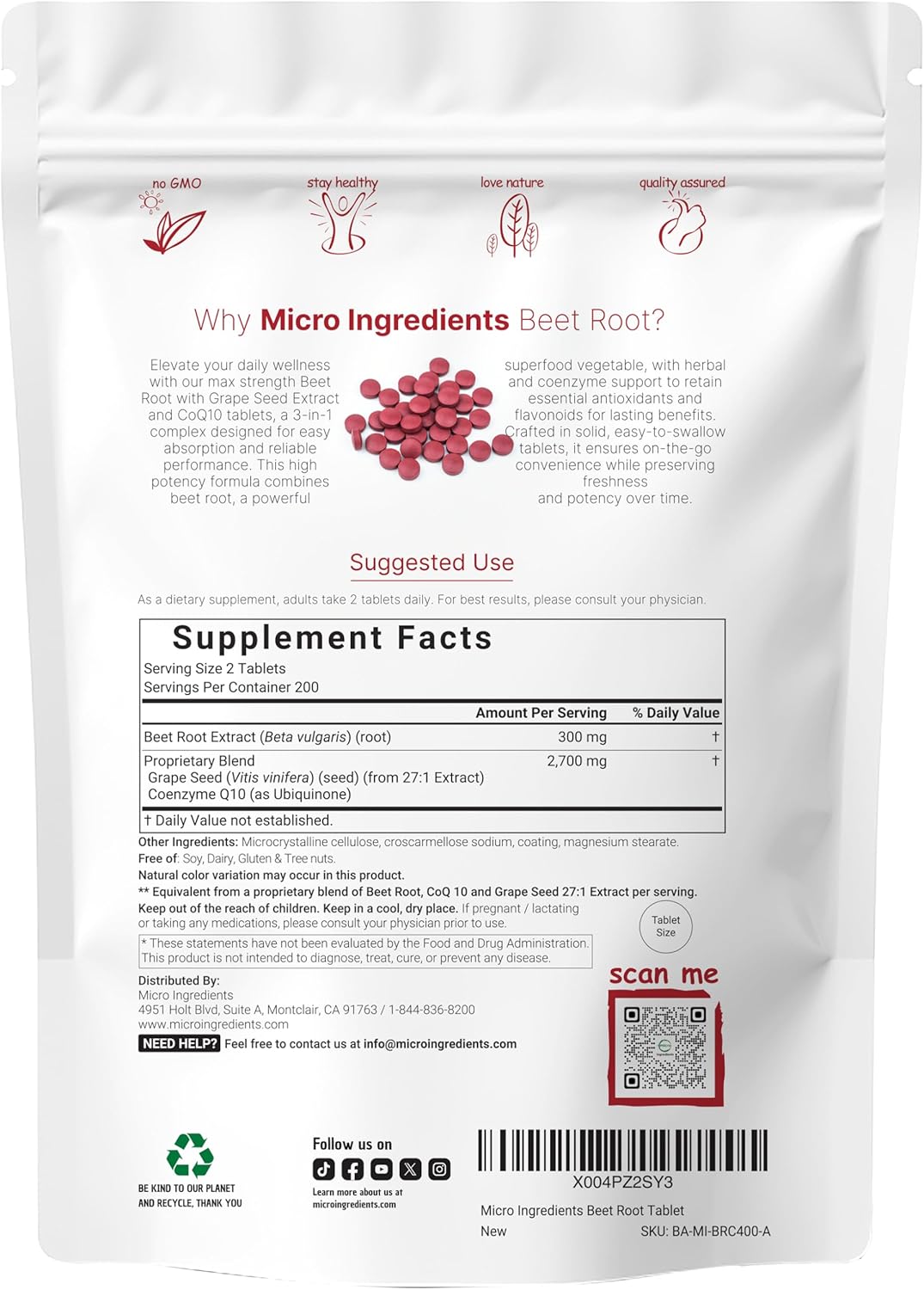 Beet Root 3,000mg with Grape Seed Extract & CoQ10, 400 Tablets | 200 Servings | Super Beets Supplements from Fresh Beetroot Extract for Nitric Oxide, Blood Pressure & Heart Health Support