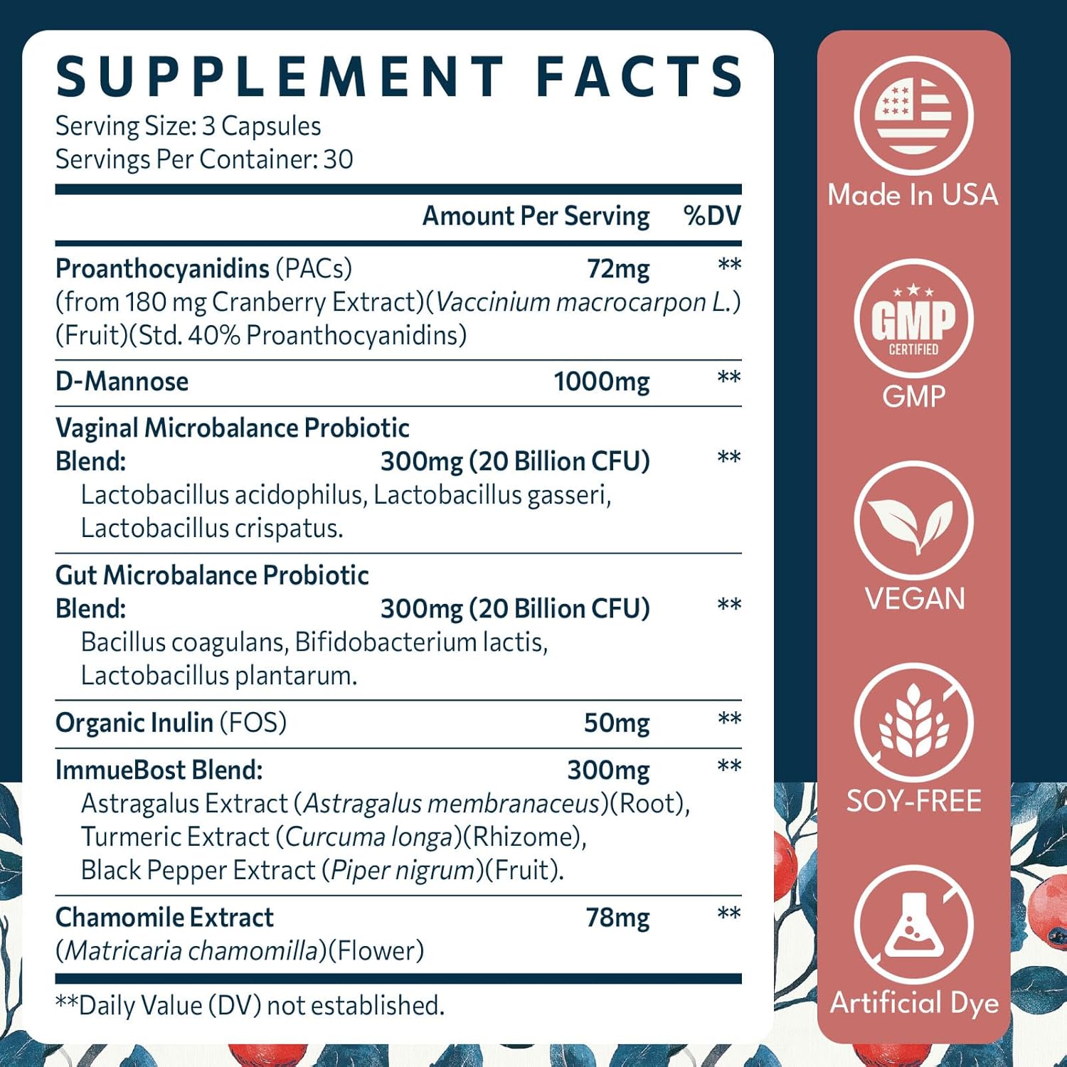 72mg PAC, Cranberry Pills for Women