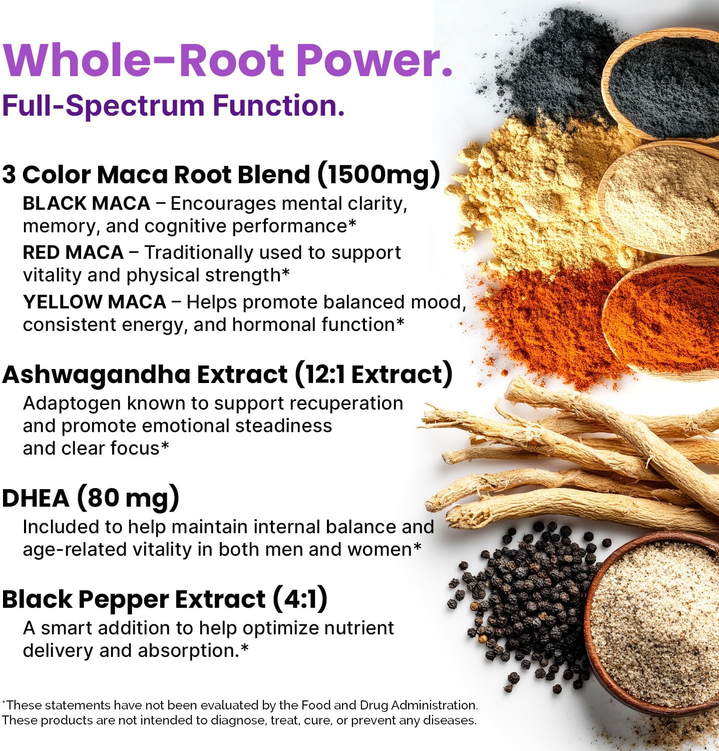 6-in-1 Organic Maca Root Ashwagandha Capsules 1710mg with DHEA and Black Pepper Fruit Extract for Women and Men - Black Maca Supplement for Stamina, Bone and Mood Support Supplement, 120ct (Pack of 2)