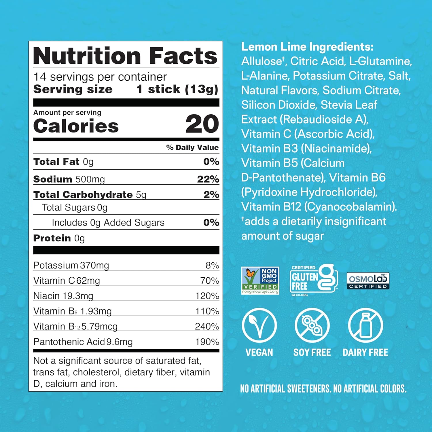 Liquid I.V. Sugar-Free Hydration Multiplier - Lemon Lime – Hydration Powder Packets | Electrolyte Drink Mix | Easy Open Single-Serving Stick | Non-GMO | 14 Sticks