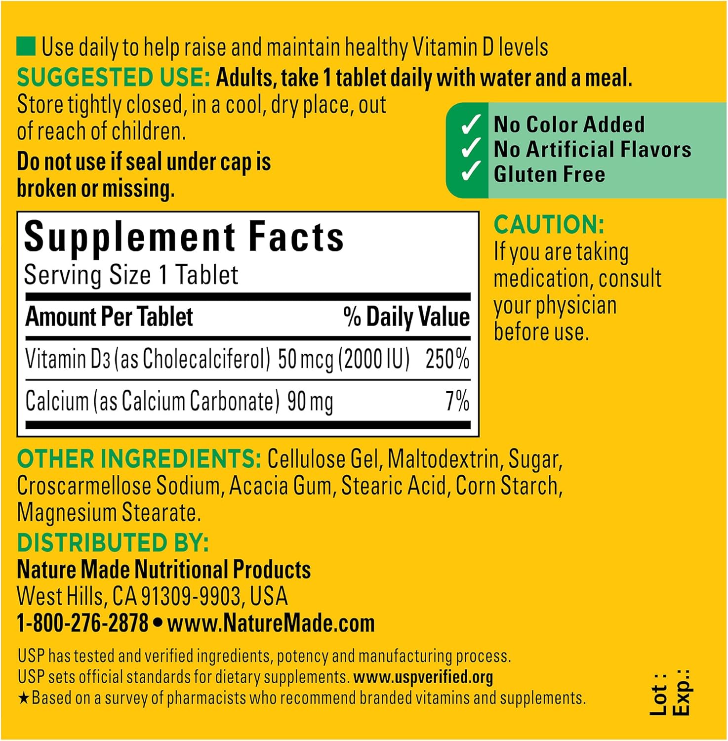 Nature Made Vitamin D3 2000 IU (50 mcg), Vitamin D Supplement for Bone, Teeth, Muscle and Immune Health Support, 100 Tablets, 100 Day Supply