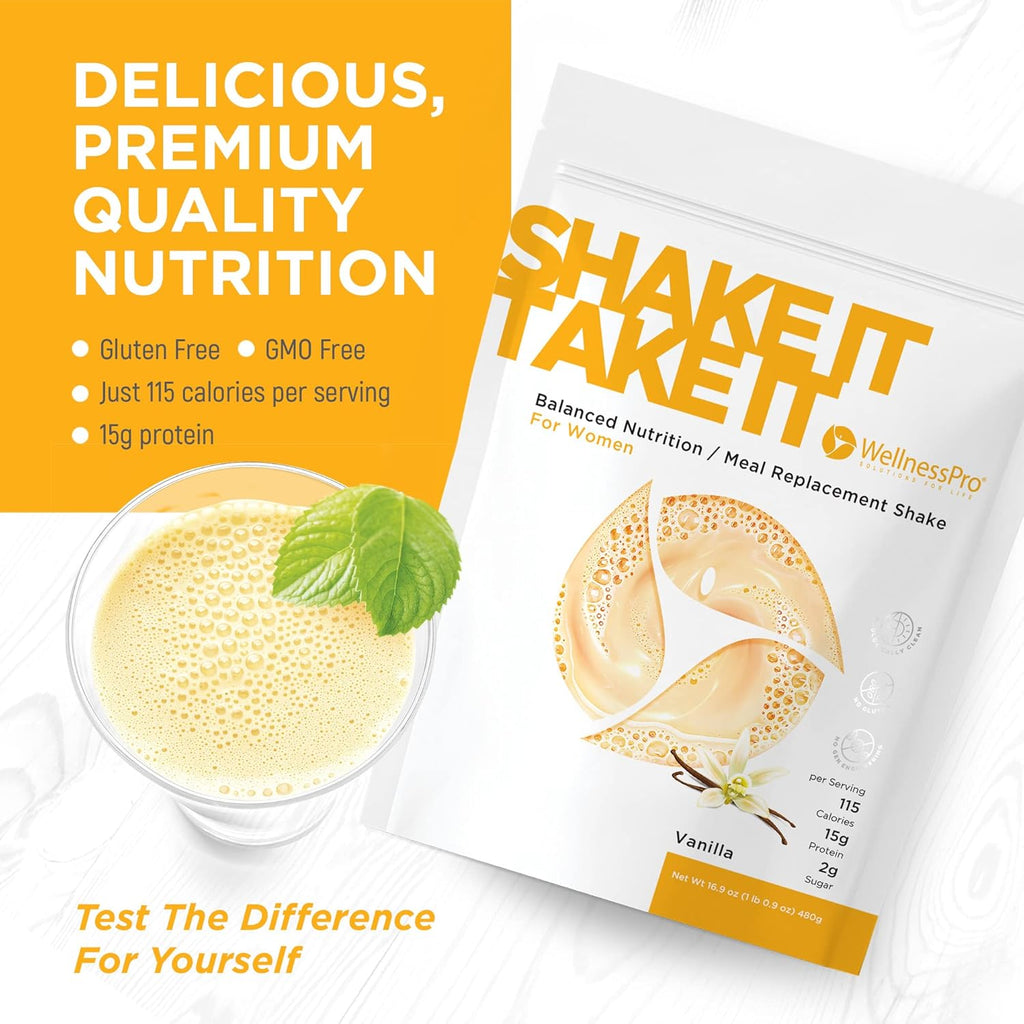 WellnessPro Womens Meal Replacement Shake - 15 Servings, 15g Protein, Vanilla Flavor, Shake & Smoothie Powder with Vitamins & Minerals for Women, Keto Friendly, Gluten Free