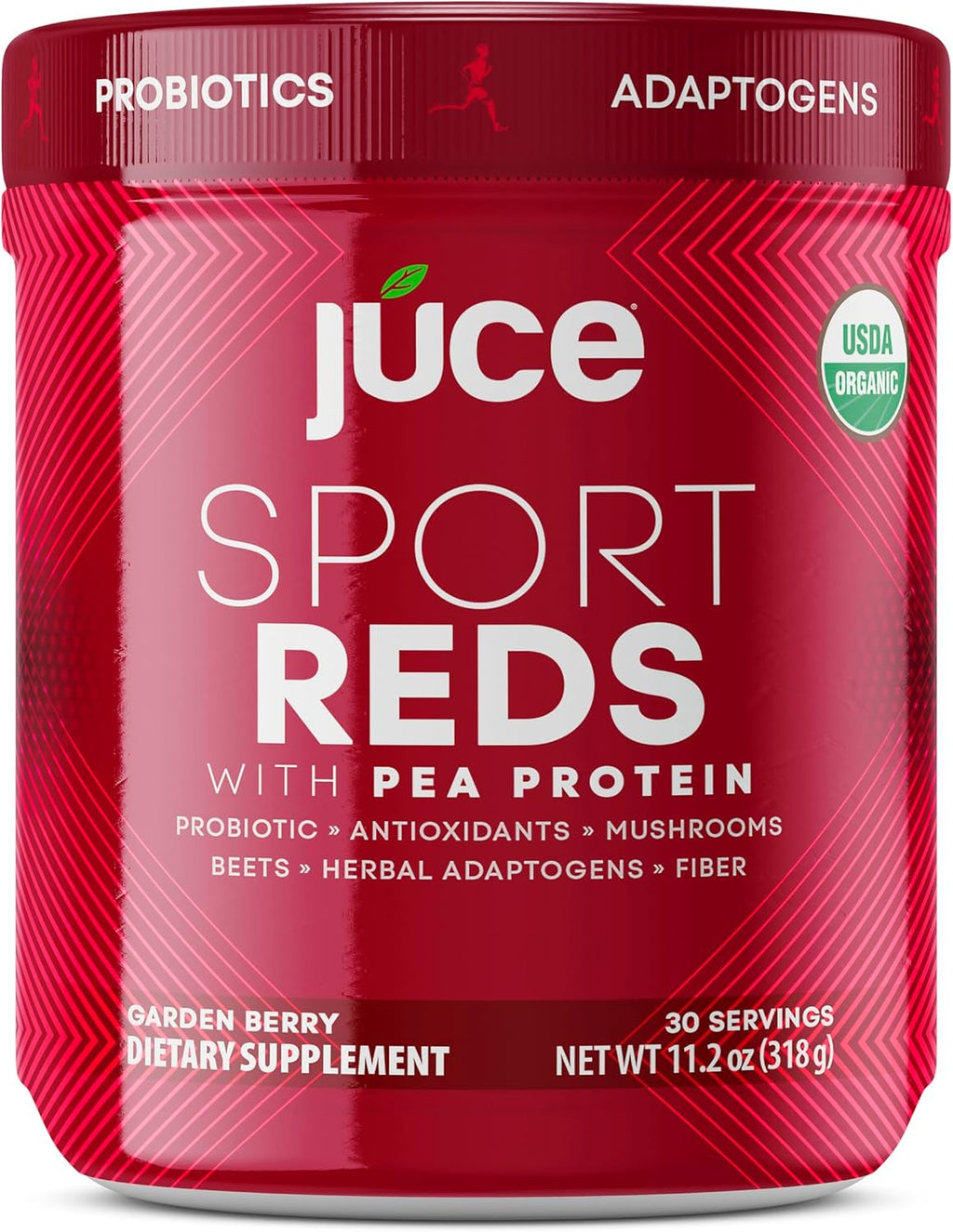 Terra Kai Organics Juce SR7 Sport Reds Organic Fruit & Veggies w/Pea Protein | 43 Superfoods, Antioxidants, Mushrooms, Beets, Herbal Adaptogens, Probiotic, Fiber, Garden Berry Flavor (30 Servings)