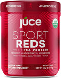 Terra Kai Organics Juce SR7 Sport Reds Organic Fruit & Veggies w/Pea Protein | 43 Superfoods, Antioxidants, Mushrooms, Beets, Herbal Adaptogens, Probiotic, Fiber, Garden Berry Flavor (30 Servings)